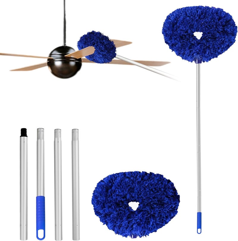Heonay Ceiling Fan Cleaner Duster Reusable Microfiber Ceiling Fan Blade Cleaner Removable Duster with Extension Pole Adjusts 13 to 49.7 Inch for Cleaning Walls Furniture Door Window Top (Dark Blue) - Image 1